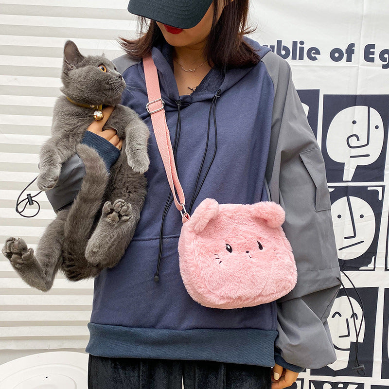 Personalized Embroidery Cute Plush Cat Messenger Bag
