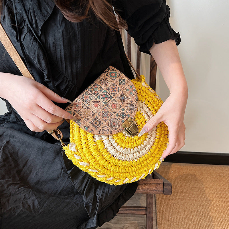 Seaside Holiday Small Crossbody Round Bag Round Cake Straw Bag