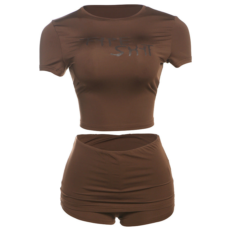 Womens Midriff-Baring Top And Hip-Hugging Shorts Two-Piece Set