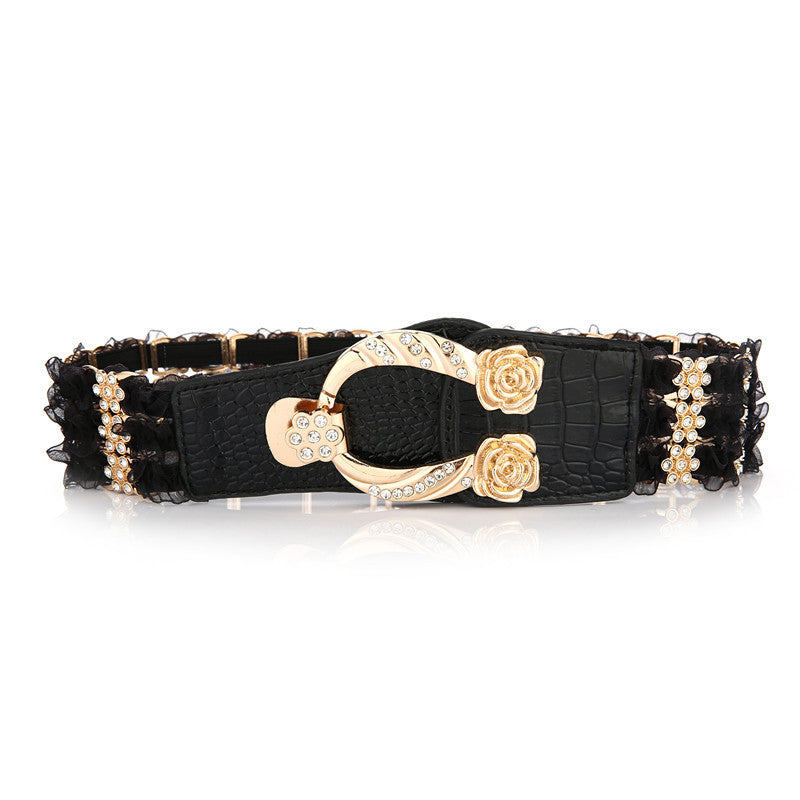Ladies Elastic Belt Accessories Decorative Rhinestone Belt