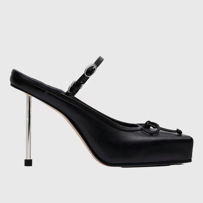 Women's Square Toe Bowknot High Heel Slippers