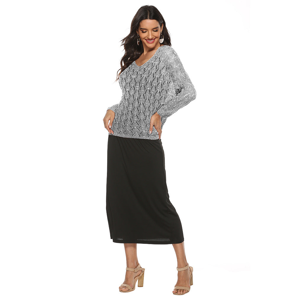 Women's Batwing Sleeve Knitwear Dress Suit
