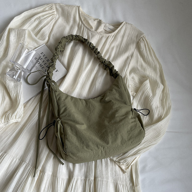 Dametaske med bindebånd, rynker og flæser – Bærbar skuldertaske/crossbody