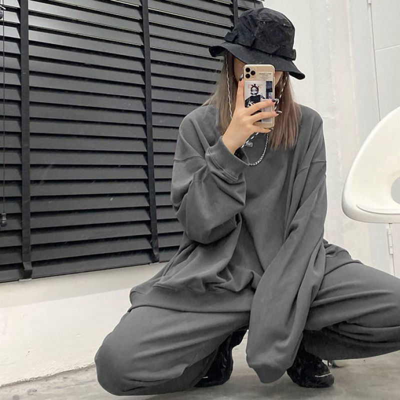 Casual Sports Suit Long Sleeve Loose T-shirt High Waist Pants