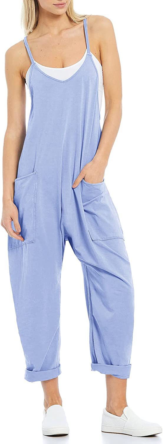 Women's Fashion Simple Large Pockets Strappy Pants