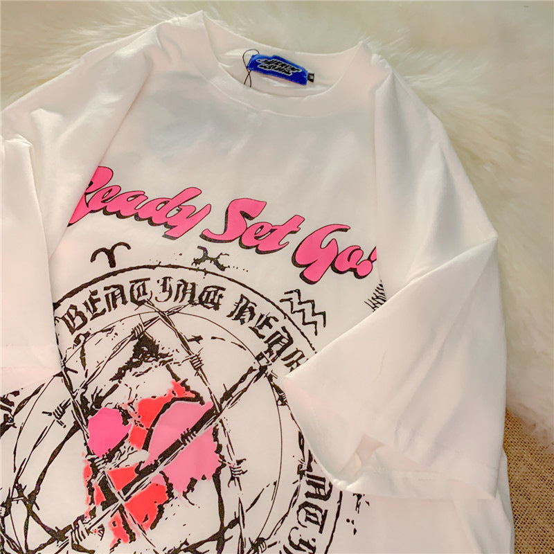 Half Sleeve Letter Print Loose Top