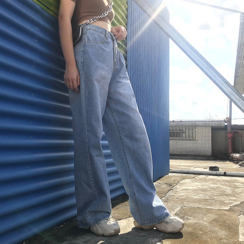 Wide-leg casual straight-leg jeans plus size mopping pants