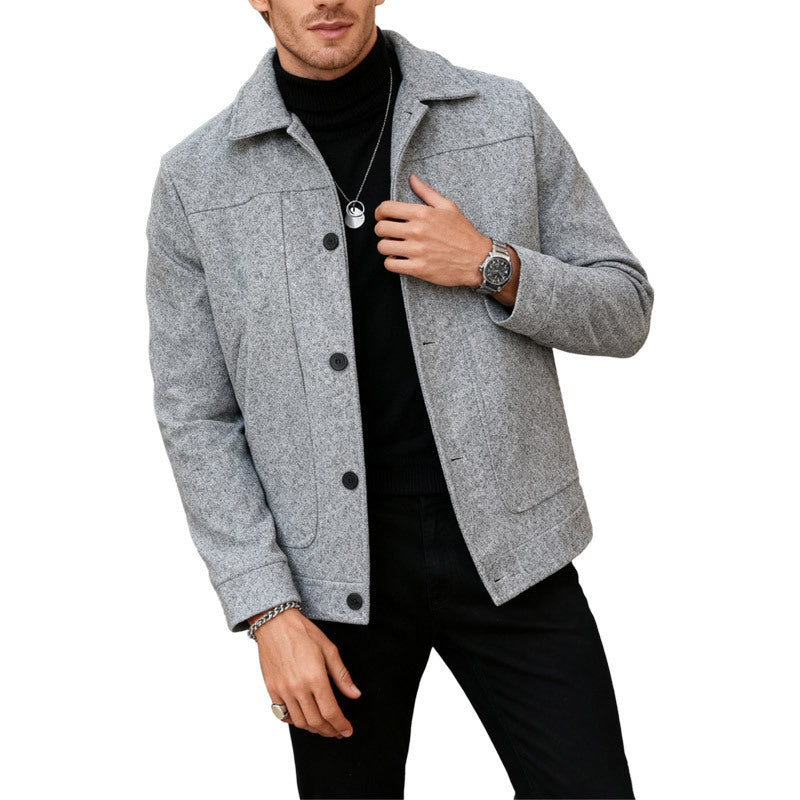 Solid-color Single-breasted Lapel Wool Casual Jacket