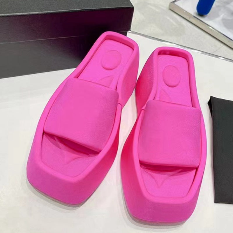 Square Colored Sponge Cake Bottom Mesh Red Line Slippers