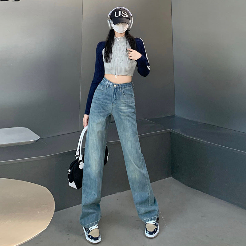 Fleeceforede jeans til kvinder med høj talje, løst design