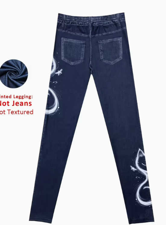 Women's High-Elastic Imitation Denim Leggings With Realistic Denim Print