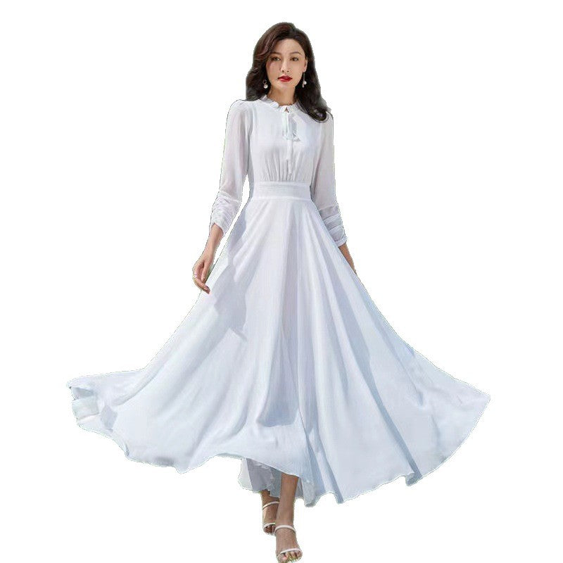 Womens Fashion Chiffon Beach Long-Sleeve Dress