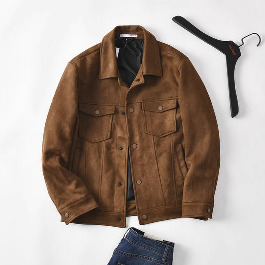 Retro Suede-Like Fabric American-Style Lapel Casual Work Jacket