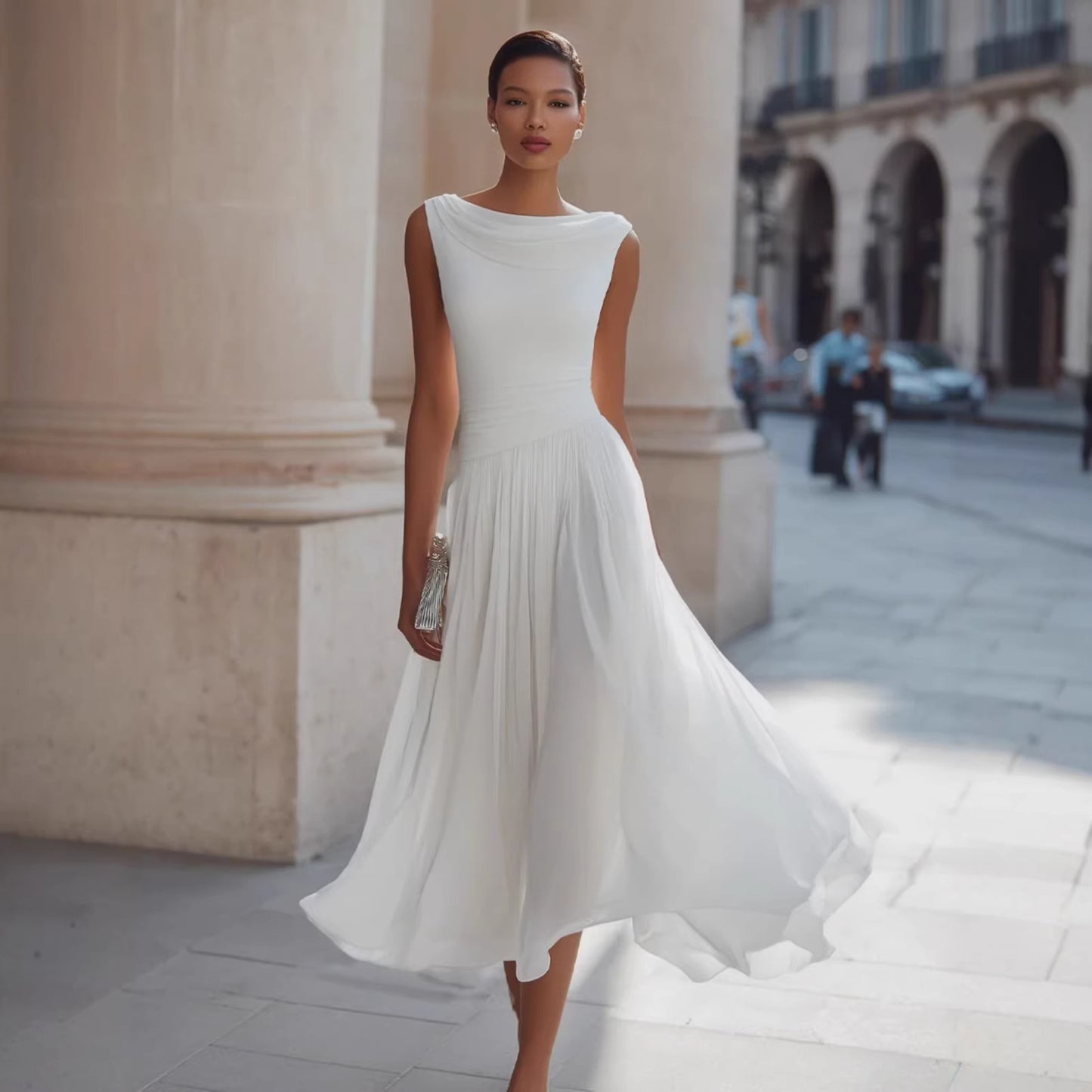 Elegant Party Unique Chiffon Boat-Neckline Dress For Women