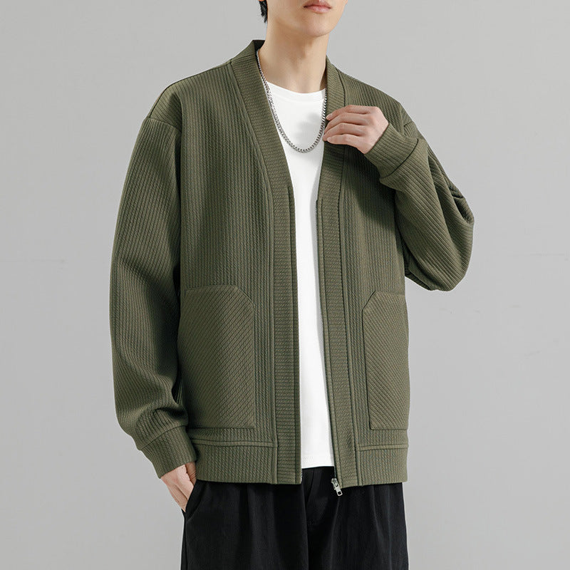 Mens Plus Size Solid Color Cardigan Zip Up Jacket