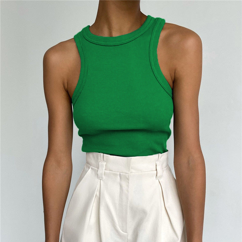 Sleeveless Knitted Vest Cotton Slim Rib Pit Strip Casual Top
