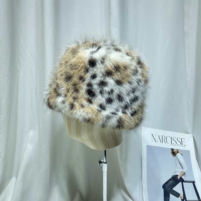 Designer Model Leopard Print Plush Fisherman Hat Children