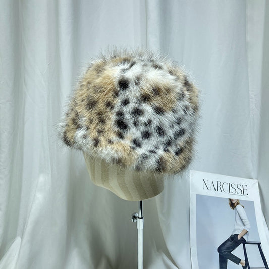 Designer Model Leopard Print Plush Fisherman Hat Children