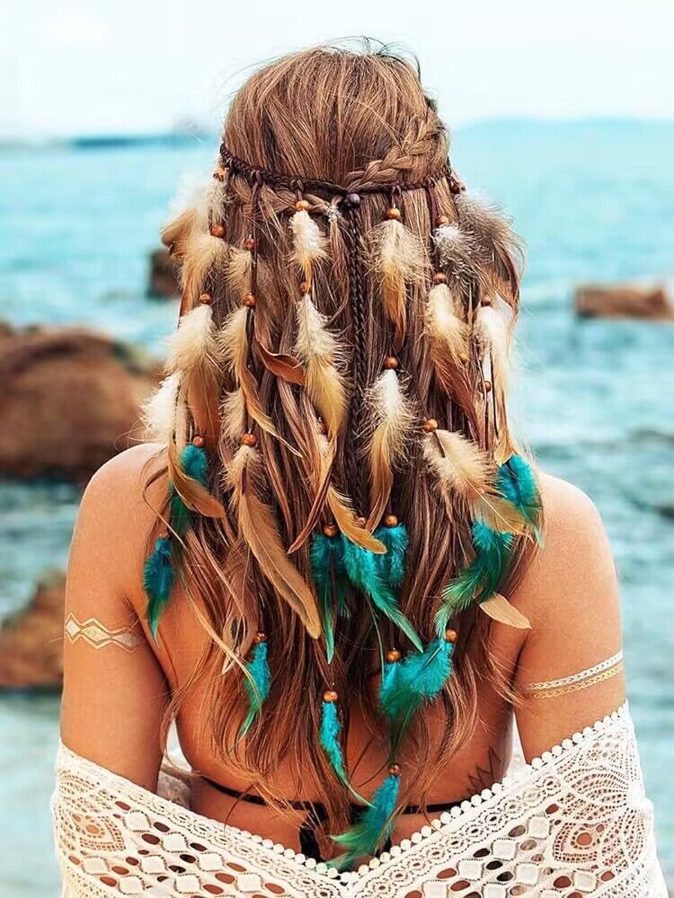Bohemian Long Two-tone Feather Hair Band Feather Headwear