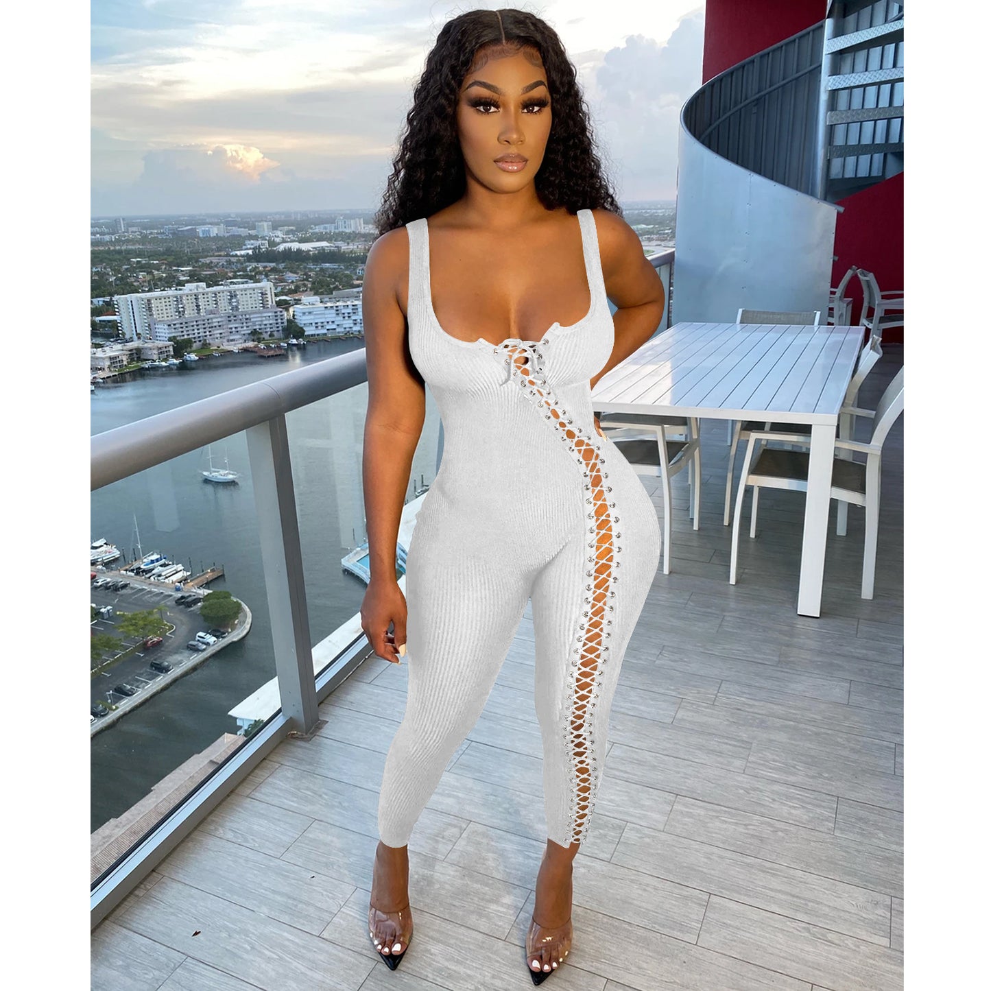 Dame Mode Enkel Stroppet Udhulet Jumpsuit