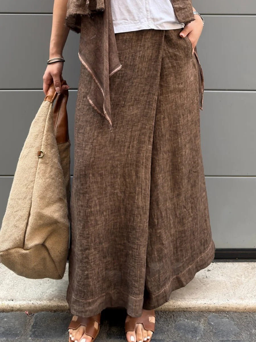 Cotton And Linen Loose Button Wide-leg Pants
