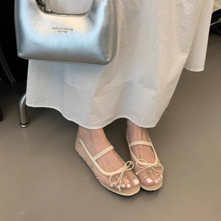 Summer Rhinestone-embellished Mesh Ballet Flats
