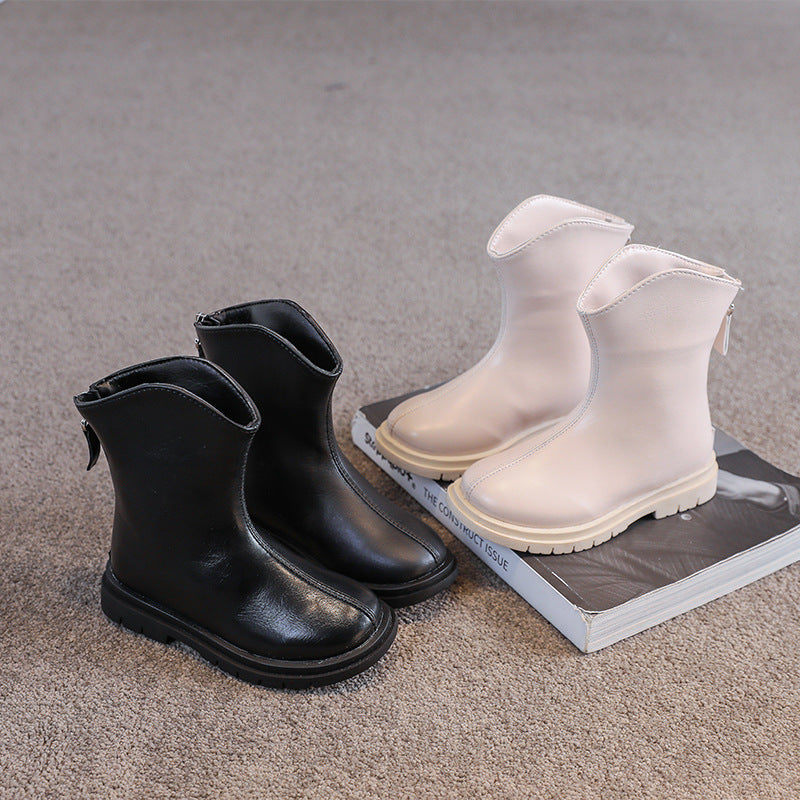 Autumn And Winter Girls Korean Casual Plus Velvet Warm Leather Boots