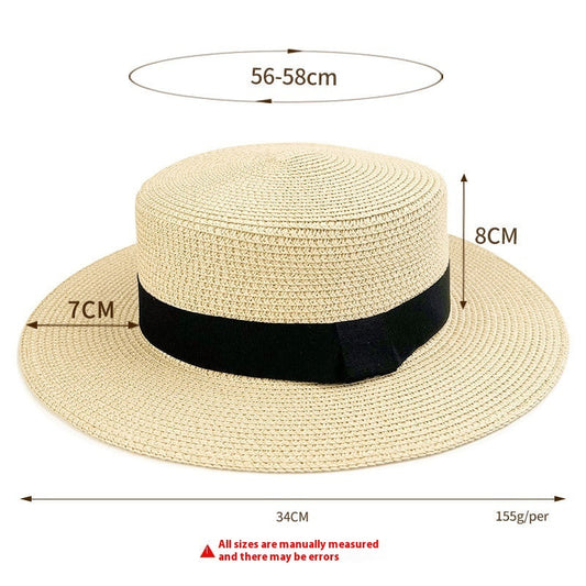 Square Buckle Dome Panama Lafite Flat Straw Hat 21 Color