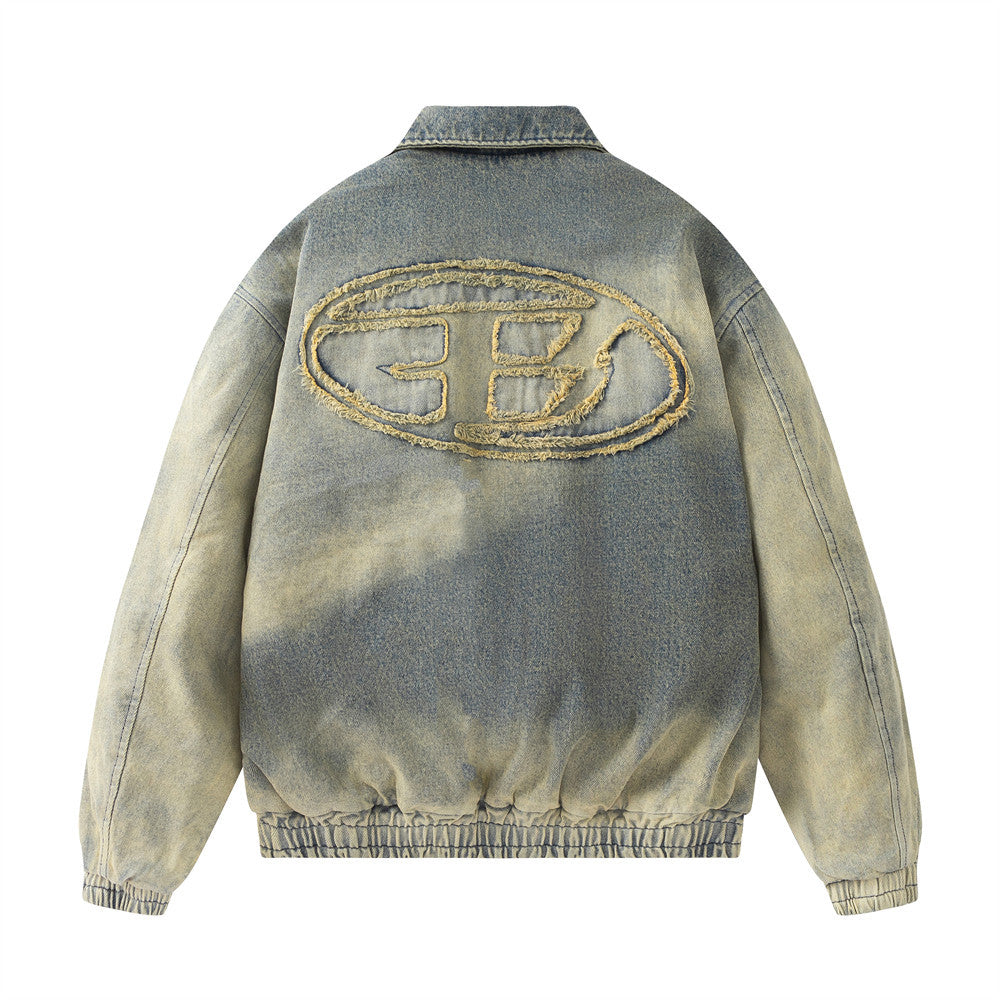 Gradient Wash Thick Quilted Denim Jacket Coat