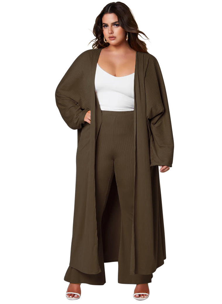 Long Coat And Loose Casual Trousers Fashion Set