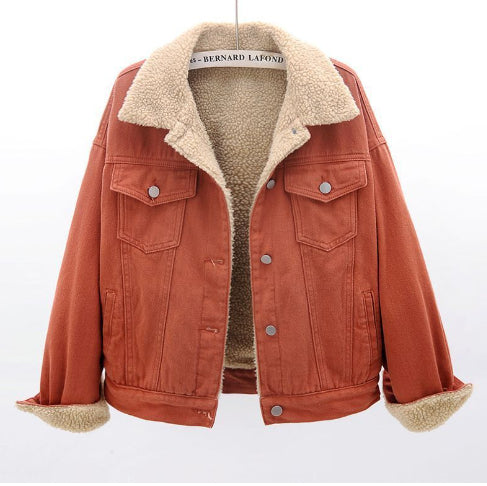 Lamb Wool Thickened Plus Velvet Denim Jacket Women
