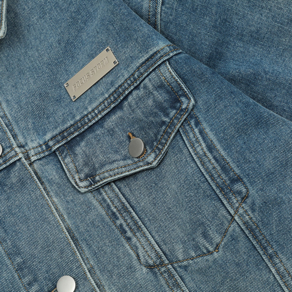 Embroidered Letters Denim Clothes Jacket Men's Trendy Punk