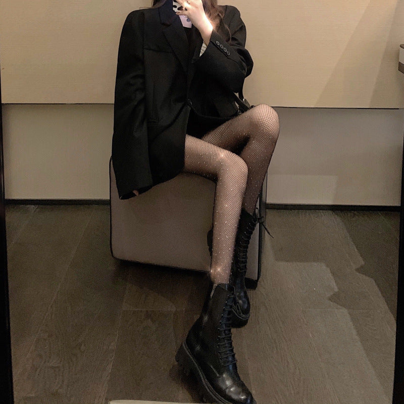 Thin Hollowed Out Fishnet Black Silk Socks