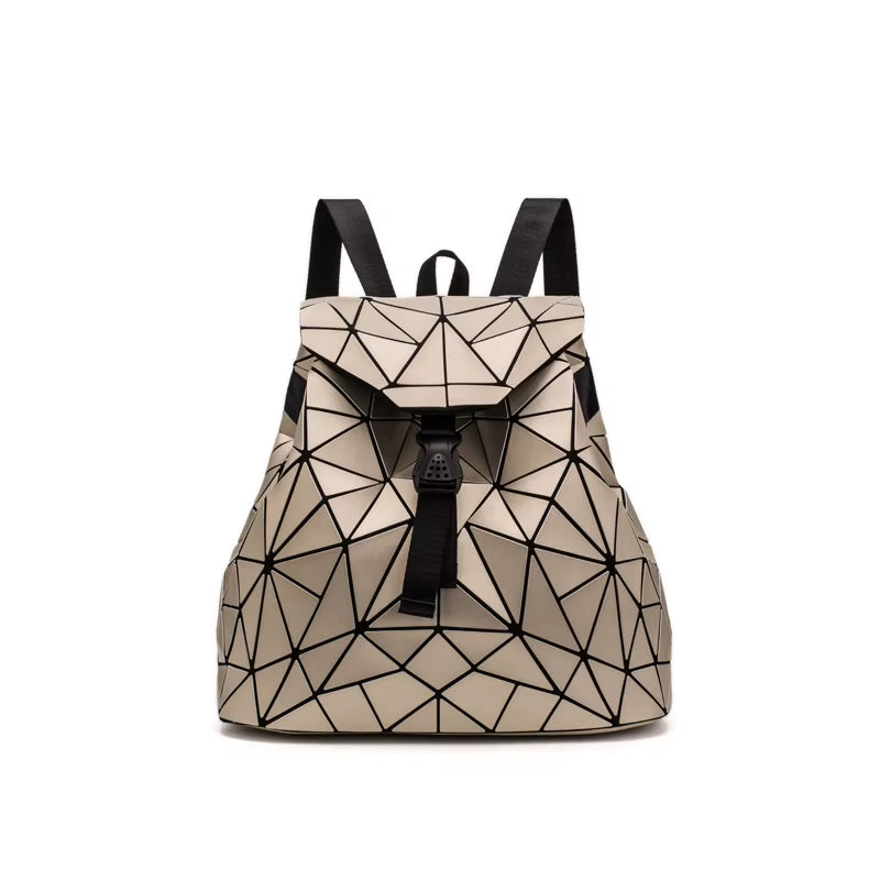 Matte Geometric Women's Backpack - Holographic Drawstring Bag for Teenage Girls