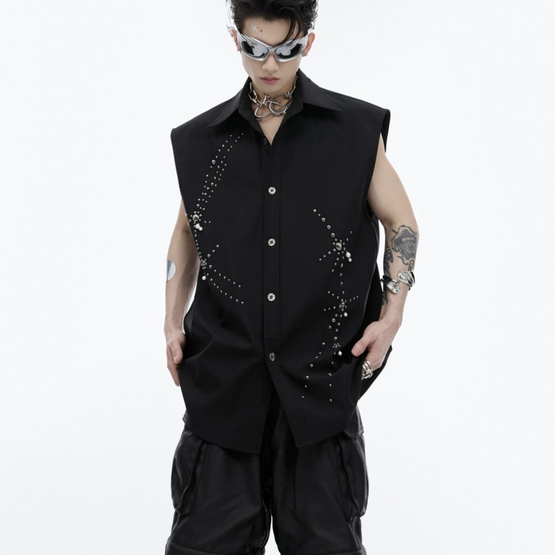 Rhinestone Design Waistcoat Vest Casual Sleeveless Jacket Shirt