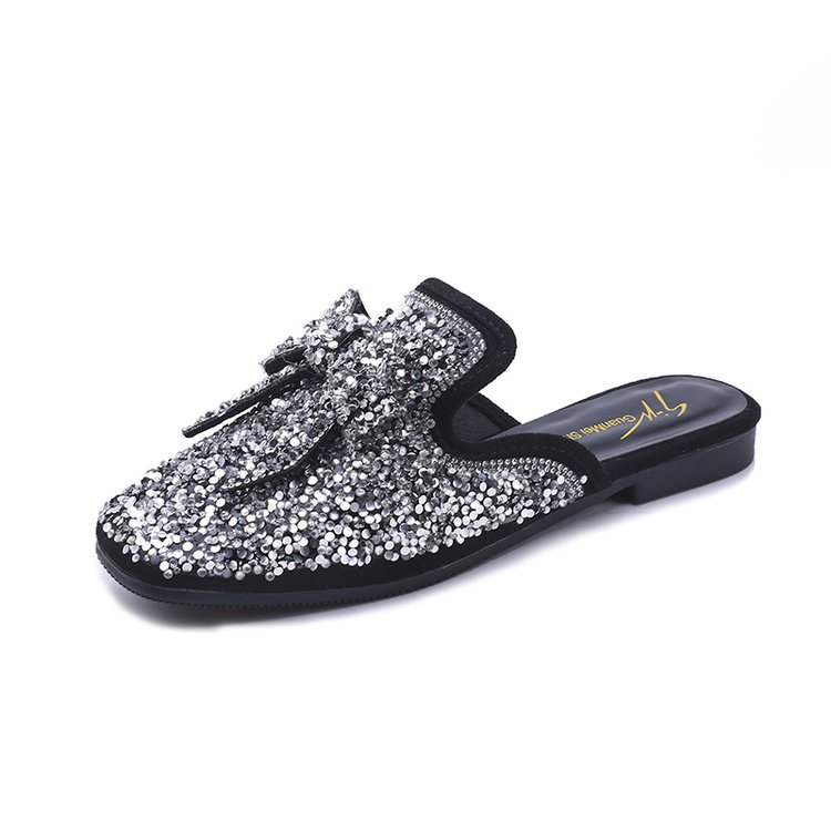Korean Fashion Sequined Bow Half-length Slippers