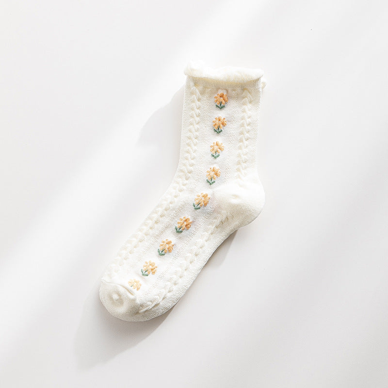 Women's Socks Autumn And Winter Jk Tube Socks Wooden Ear Japanese Cute Flowers Sweet Girl Lolita Purified Cotton Stockings