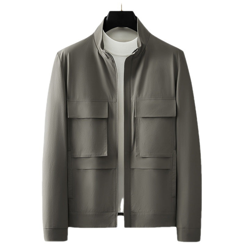 New Stand Collar Multi-pocket Fashion-black Cargo Jacket Coat