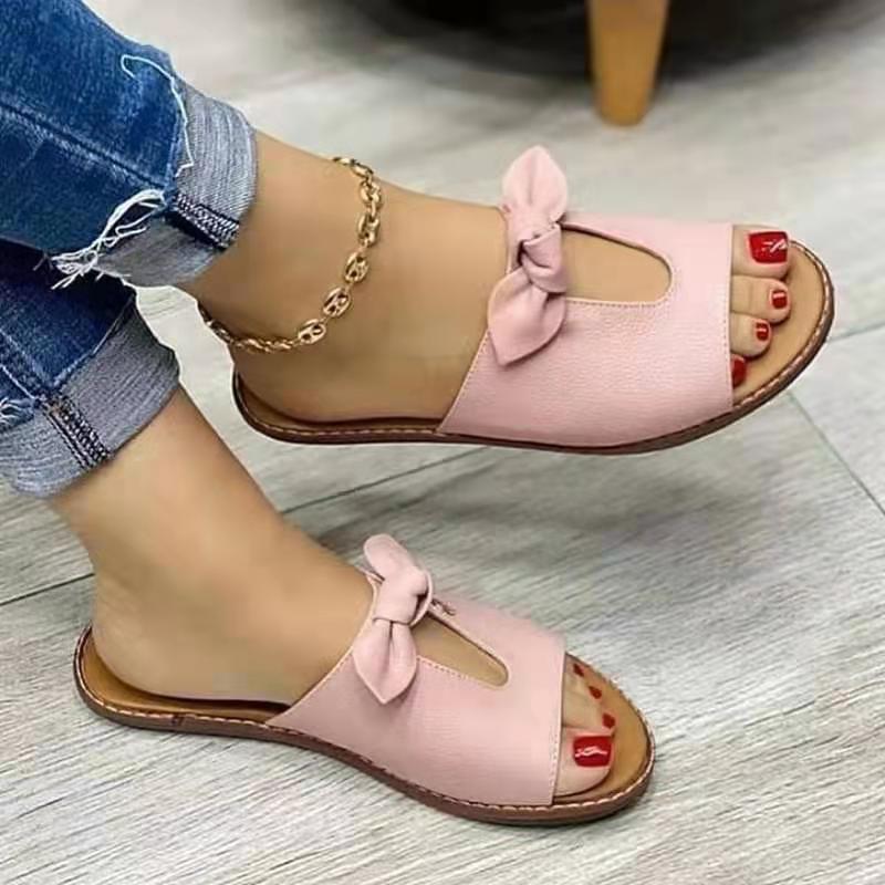 Large Size Sandals, Bowknot Sandals, Fish Mouth Leisure One-line Female Toe Shoes
