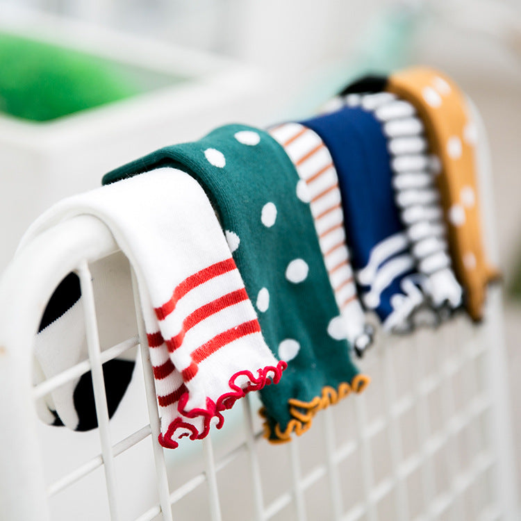 Children's Socks Korean Color Striped Wave Dot