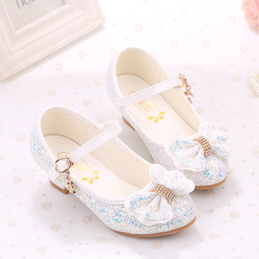 Small High Heeled Shoes With Sequined Bow