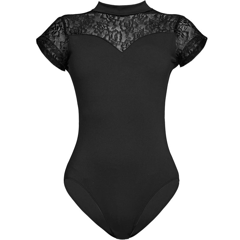 Women's Solid Color Stand Collar Lace Ballet Leotard