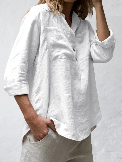 Women's Casual White Linen Blouse