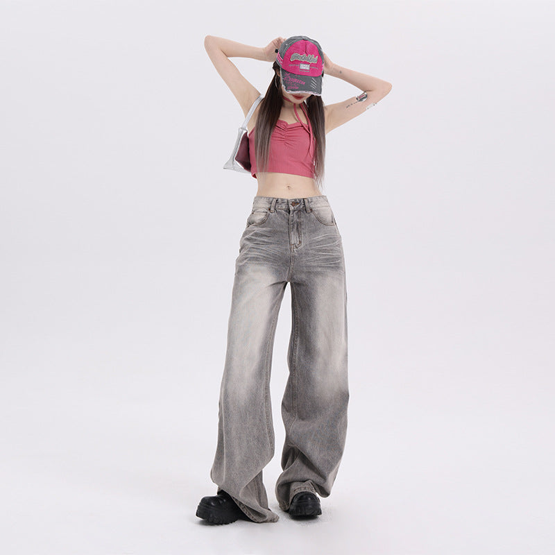 Løse afslappede mokkagrå wide leg-jeans til kvinder