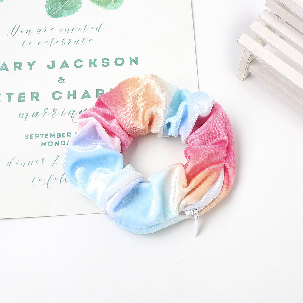 European And American Printed Satin Zipper Large Intestine Hair Ring