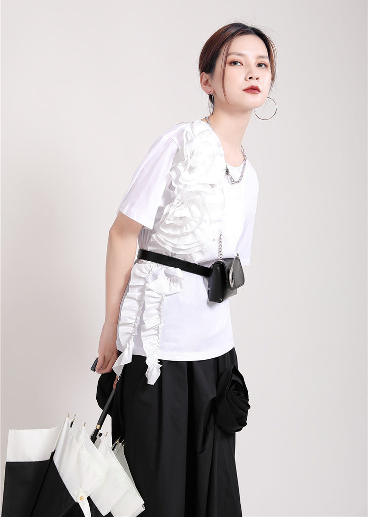 New Women's Three-dimensional Decorative Flowers Short Sleeves