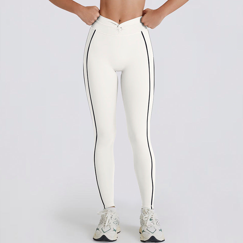 Peach Hip Color Matching Belly Contracting And Close-fitting Yoga Pants Women