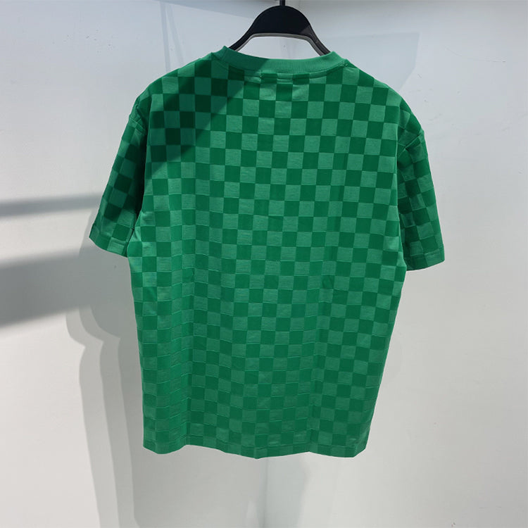 Grøn Crew Neck Plaid Print Net Rød Casual T-shirt