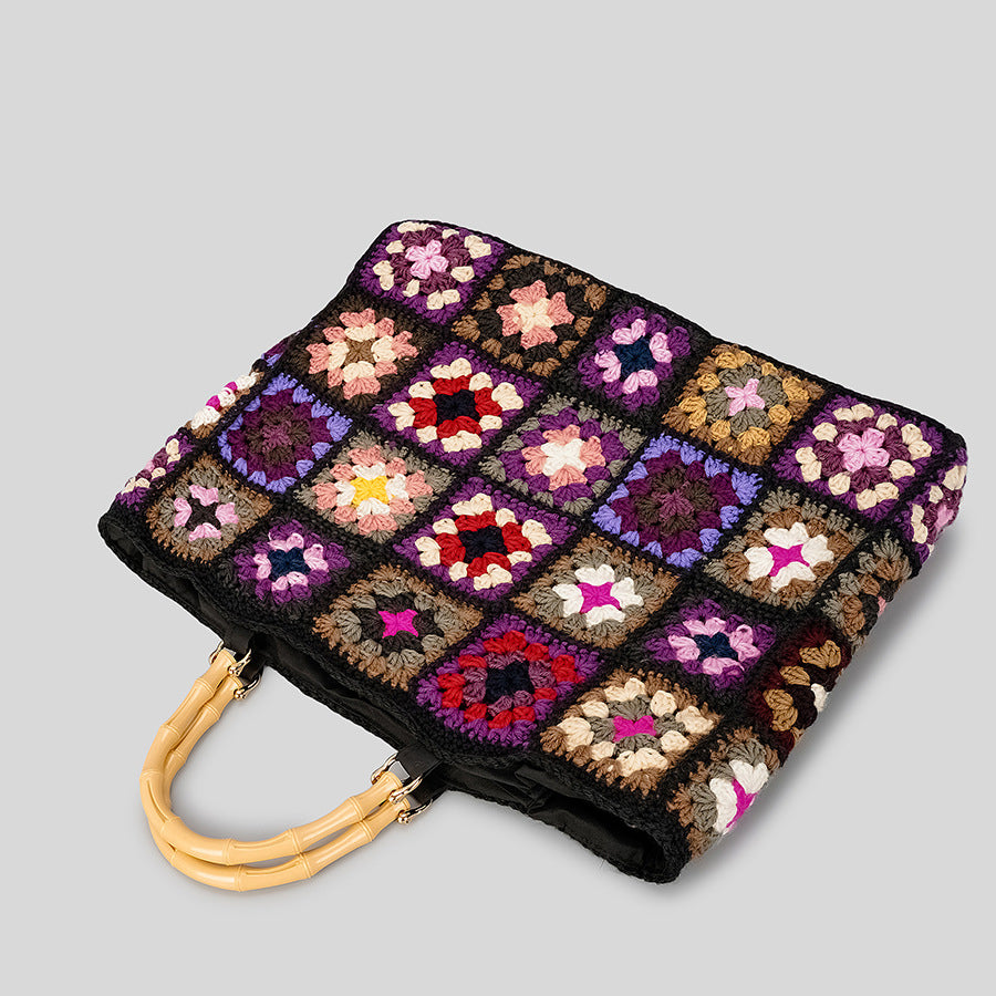 Retro Clashing Grandmother Plaid Woven Bag