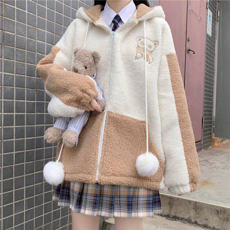 Lamb Wool Cardigan Jacket For Girls' Japanese Loose All Match
